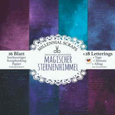 Abbildung von DECOUPAGE MOTIVPAPIER Magischer Sternenhimmel: Für Collagen, Karten, Junk Journals &amp; Reisetagebücher DIY Papier Zubehör zum Ausschneiden I Mit Letterings Kalender Basteln, Tagebuch Deko Inspo