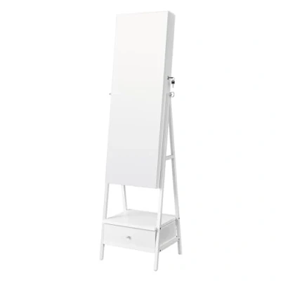 Abbildung von SONGMICS Schmuckschrank mit LED Beleuchtung, abschließbare Spiegelschrank, Schmuck Organizer Schubladen und Ablagen, Geschenkidee, wolkenweiß JJC025W01