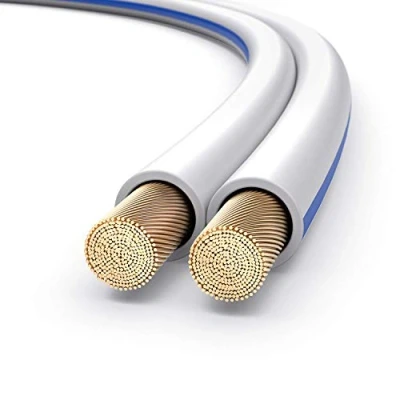 Abbildung von conecto Lautsprecherkabel OFC Professional UltraFlex 2x2,5mm² Kabel Querschnitt (99,9% Vollkupfer 322x0,10mm Litze) HiFi Audio Lautsprecher Boxenkabel, 50m, weiß