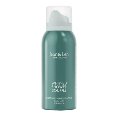 Abbildung von Jean &amp; Len Shower Soufflé Rosemary Ginger, mit Mandel , Jojoba und Babussaöl, für ein duftendes Reinigungserlebnis, normale bis trockene Haut, Duschschaum in Reisegröße, ohne Parabene, 75 ml