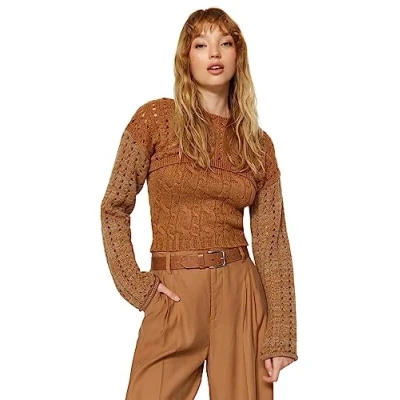 Abbildung von Trendyol Damen Regular fit Basic Crew Neck Knitwear Sweater Pullover, Camel, M