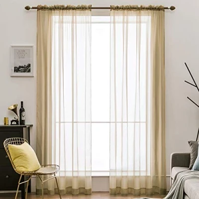 Abbildung von MIULEE 2er Set Voile Vorhang Transparente Gardine aus Polyester Stangendurchzug Transparent Wohnzimmer Luftig Dekoschal für Schlafzimmer Hellbraun 245 x 140cm (H B), Rod Pocket