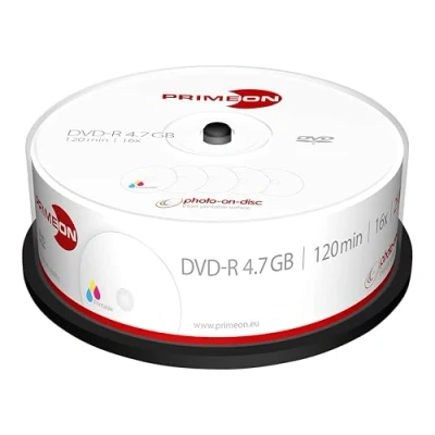 Abbildung von PRIMEON DVD R 4.7GB/120Min/16x Cakebox, photo on disc, Inkjet Full Size Printable Surface (25 Disc)