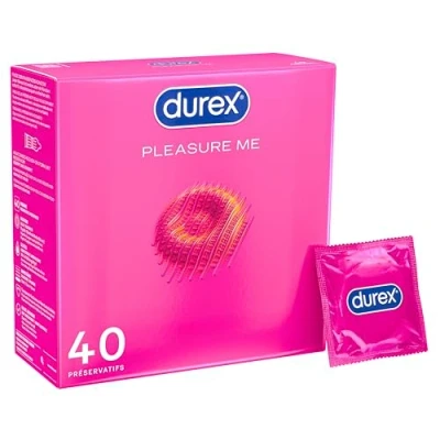 Abbildung von Durex Pleasure Me Kondome mit Noppen &amp; Rippen, anatomischer Easy On Form viel Silikongleitgel befeuchtet 40 (1er Pack)