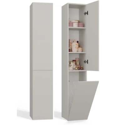 Abbildung von CDF Bad Hochschrank NEL IV Farbe: Kaschmir (beige) Modernes Badregal Stauraumschrank Geräumige Einlegeböden Türen Einfache Montage Stilvolle Griffe