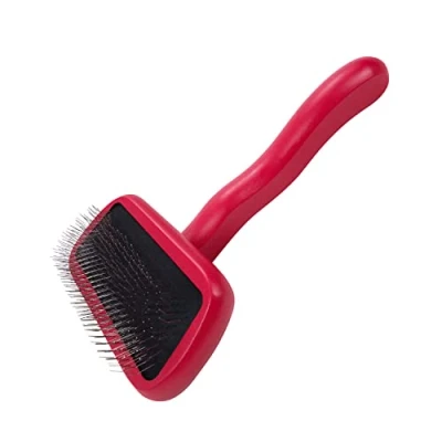 Abbildung von Chris Christensen Karben II Zupfbürste für Hunde, Fellpflege wie ein Profi, ideal alle Felltypen, entfernt Haarausfall, Verfilzungen und abgestorbene Unterwolle, 17 mm Edelstahlstifte, rot, klein