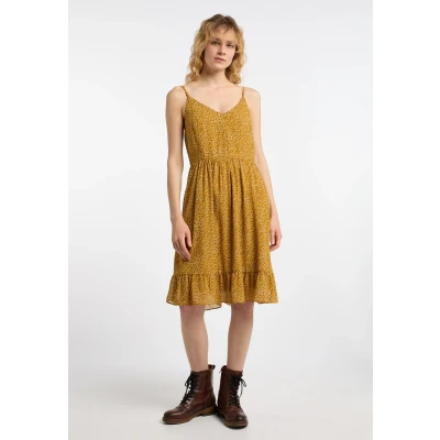 Abbildung von DREIMASTER Vintage Damen Kleid S / Dunkelgelb Mehrfarbig 100% Polyester