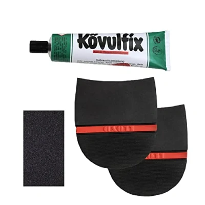 Abbildung von Langlauf Schuhbedarf 1 Paar Lloyd Absätze für Straßenschuhe Reparatur Set schwarz/Repair Sole Pad/Kövulfix Absatzkleber/ausführliche Anleitung/Premium Gr.IV (B87,5xL94,0xd8mm)