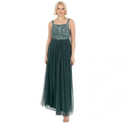 Abbildung von Maya Deluxe Damen Ladies Womens Maxi Dress Wide Straps Sleevless Square Neckline Embellished for Wedding Guest Prom Brautjungfernkleid, Smaragdgrün, 50