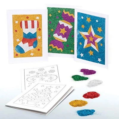 Abbildung von Baker Ross AT325 Weihnachten Glitzerkarten (6 Stück) Festliches Bastelset für Kinder, Sortiert