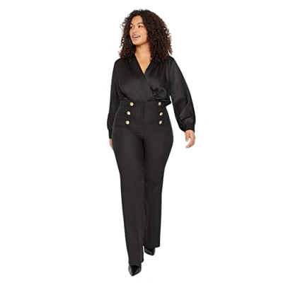 Abbildung von TRENDYOL Damen Gerade Regulär Hohe Taille Hosen in Plus Size Pants, Schwarz, 42 Größen