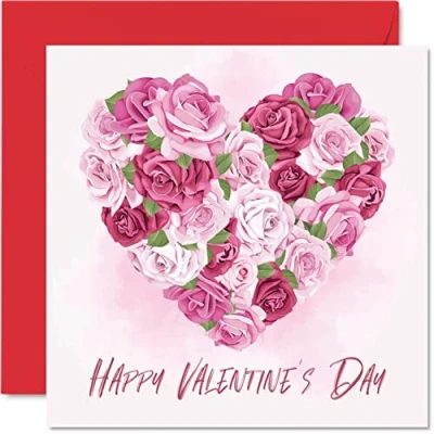 Abbildung von Valentinstagskarte für Sie und Ihn florales Liebesherz, romantische Freund, Freundin, Ehefrau, Ehemann, Partner, Verlobte, &quot;I Love You&quot;, Valentinstagskarte, 145 mm x