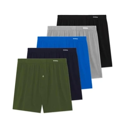 Abbildung von FM London 5er Pack Boxershorts Herren Weit Superweiche Unterhosen für Männer aus 100% Baumwolle, Unifarben mit Knopfverschluss und Komfort Stretch Bund
