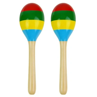 Abbildung von A Star Paar aus mehrfarbigen Maracas Holz 22 cm große Shaker Rassel, Percussion Rhythmusinstrument