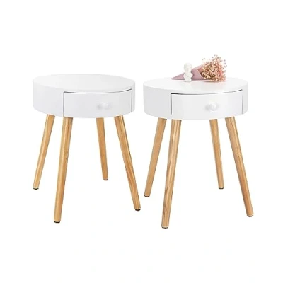 Abbildung von WOLTU Nachttisch 2er Set Nachtkommode Nachtschrank Beistelltisch Sofatisch, mit Schublade, Beinen, Holz, MDF, Weiß, 38x38x48cm(BxTxH), TS51ws 2
