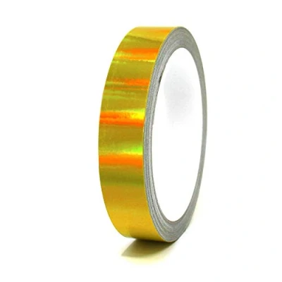Abbildung von (0,79/m) 10 Meter Hologramm Zierstreifen Basteln Möbel Auto Motorrad Modellbau Deko Dekorstreifen Klebestreifen selbstklebend DIY (Hologramm Gelb, 10mm Breite)