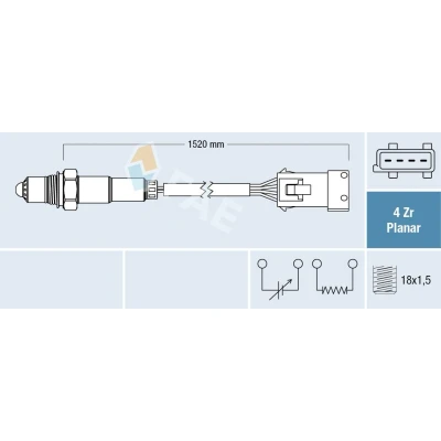 Abbildung von FAE 77242 Lambdasonde beheizt Blau PEUGEOT: 206 Schrägheck, 307 SW, CC, CITROËN: Xsara Picasso, C4 Coupe, I Schrägheck