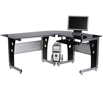 Abbildung von Computertisch Eckschreibtisch PC Tisch Bürotisch mit Sicherheitsglas Büro