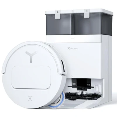 Abbildung von ECOVACS DEEBOT T50 PRO Omni Saugroboter mit Wischfunktion, ausfahrende Seitenbürste und Wischmopp, 15.000 Pa, Auto Zugabe von Reinigungslösung, Moppwäsche 75C heißem Wasser, ultradünn 81 mm,Weiß