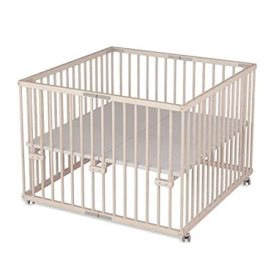 Abbildung von Sämann Laufgitter faltbar 100x100 cm PREMIUM stufenlos höhenverstellbar Laufstall klappbar Baby Buche natur