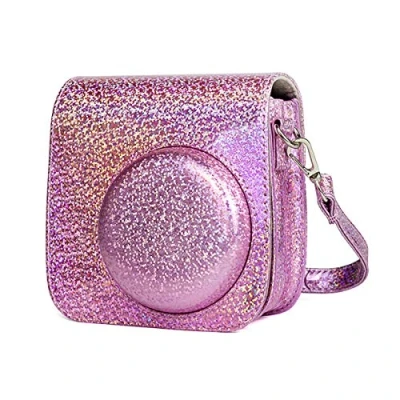 Abbildung von JXE Kameratasche aus PU Leder mit Glitzer für Polaroid Fujifilm Instax Mini 9 8 8+ Crystal Pink