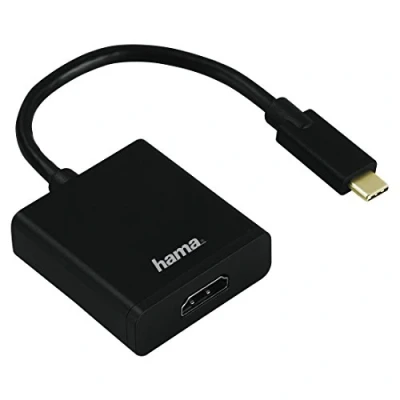 Abbildung von Hama USB C Adapter auf HDMI (Anschluss von Geräten mit 3.1 Type und Thunderbolt 3 an Monitore/TV/Beamer, Ultra HD, 4k, vergoldeter Stecker) schwarz