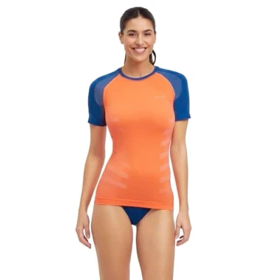 Abbildung von FALKE Damen Baselayer Shirt Warm Round Neck W S/s Ts Funktionsmaterial schnelltrocknend 1 Stück, Orange Coral 8017 Trend, L
