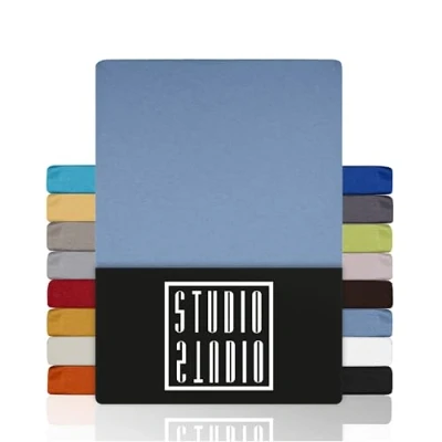 Abbildung von Spannbettlaken Basic, viele Größen, 100% Baumwolle, OEKO TEX 100, STUDIO, Jersey, Gummizug: rundum, (1 Stück), 90x190 cm Bettlaken Spannbetttuch bis 25 Höhe Mittelblau