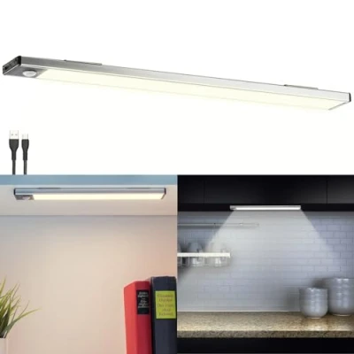 Abbildung von Lunartec LED Unterbauleuchte Akku: Akku Lichtleiste, Licht &amp; Bewegungssensor, 2 Modi, warmweiß, 33cm (LED Bewegungsmelder Akku, Innenbeleuchtung)