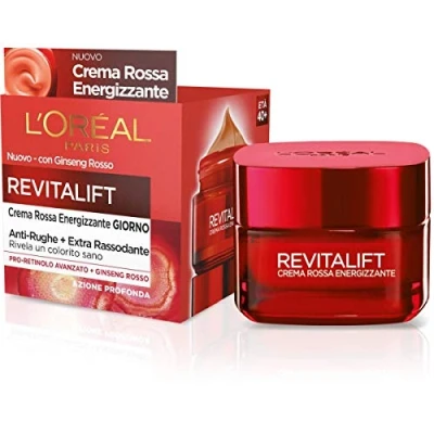 Abbildung von L&#039;Oréal Paris Gesichtscreme für den Tag, belebend, Anti Falten, Revitalift, extra straffende Formel, angereichert mit rotem Ginseng und erweitertem Proretinol, 50 ml.