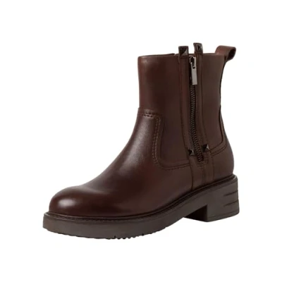 Abbildung von MARCO TOZZI Damen Stiefeletten mit Absatz aus Leder Reißverschluss, Braun (Cognac), 38 EU
