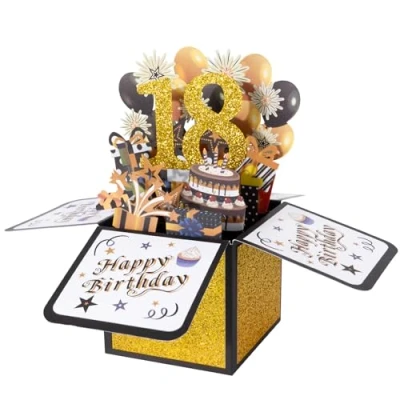 Abbildung von BOFUNX Geburtstag Karte zum 18. Pop up 3D Happy Birthday Grußkarte Geburtstagskarte Kreative Geburtstagsgeschenk für Familie und Freunden