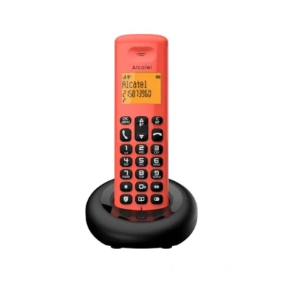 Abbildung von Alcatel E160 Rot Schnurloses DECT Telefon mit Blockierung unerwünschter Anrufe, großes orangefarbenes hintergrundbeleuchtetes Display, leicht zu lesen, Klassische und polyphonische Klingeltöne