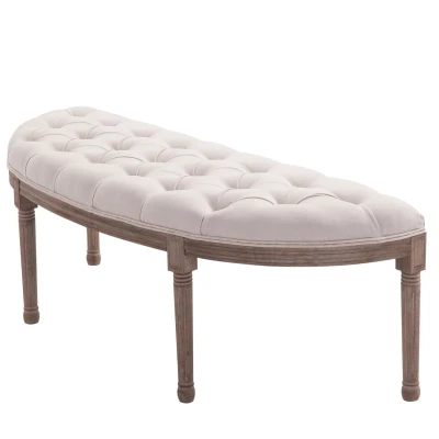 Abbildung von Polsterbank Sitzbank Lounge Sitzhocker Vintage Retro mit Knöpfen Sofa Couch Leinen + Holz beige 140,
