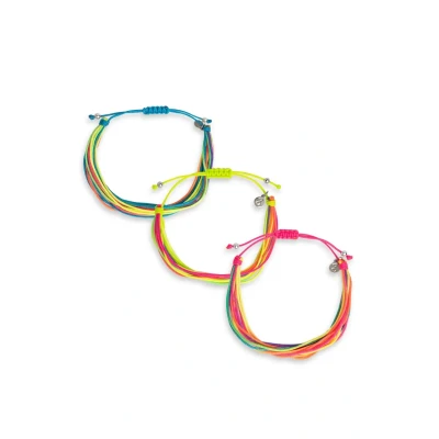 Abbildung von SINGULARU Set 3 Armbänder Neon Rainbow Fruits. Edelstahl mit bunten Fäden. Schmuck für Damen.
