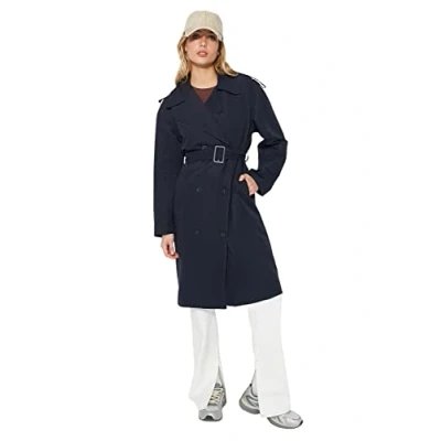 Abbildung von Trendyol Damen Oversize Zweireihig Plain Webstoff Trenchcoat Coat, Marineblau, 42 EU