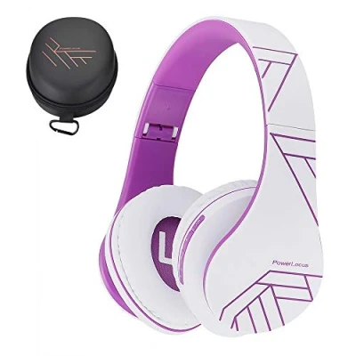 Abbildung von PowerLocus Bluetooth Over Ear Kopfhörer, Kabellos Stereo Faltbare Kopfhörer Kabellose und Kabel mit Integriertem Mikrofon, Micro SD/TF, FM für Handys/iPad/Laptops &amp; PC (Weiß/Violett)