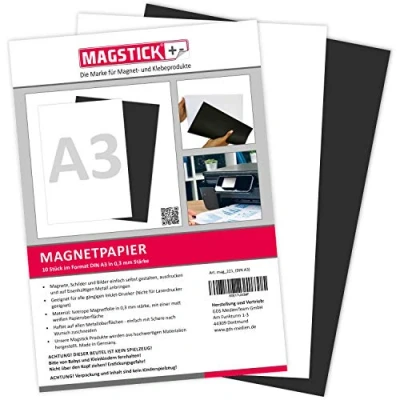 Abbildung von 10er Set Magnetpapier I weiß DIN A3 DIY magnetische Rückseite mit gängigem Inkjet Drucker bedruckbar zum Beschriften, bedrucken oder als magnetisches Foto Papier mag221