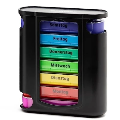 Abbildung von Foubiss Tablettenbox BPA Frei Medikamentenbox mit 7 Tage 4 Fächer Pillendose perfekt für Unterwegs Seniorenfreundliche Pillenbox Tablettendose morgens,mittags oder abends
