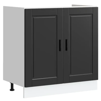 Abbildung von vidaXL Spülenunterschrank Porto Schwarz 80x46x81,5 cm Holzwerkstoff, Küchenunterschrank, Unterschrank für Küche, Küchenzeile, Küchenschrank