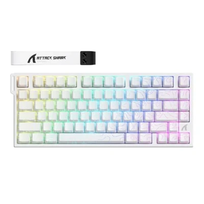 Abbildung von ATTACK SHARK R82 HE 8000Hz Rapid Trigger Tastatur, 0,005mm RT Genauigkeit, Kabelgebundene RGB 75% Gaming Tastatur mit Magnetic Switches, Einstellbare Betätigung, Snap Tap, für PC/Mac, Weiße Konturen