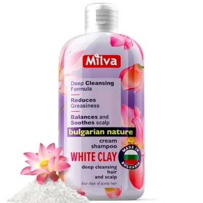 Abbildung von Milva White Kaolin Clay Shampoo für Trockenes, Sprödes Haar und Empfindliche Kopfhaut Entfernt Abgestorbene, Zellen Reinigt Gründlich Giftstoffe Reguliert die Talgabsonderung 200 ml