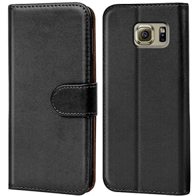 Abbildung von Verco Handyhülle für Galaxy S6 Hülle, Klapphülle Samsung Tasche PU Leder Flip Case Brieftasche Schwarz