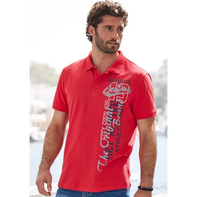 Abbildung von John Devin Poloshirt mit großem Druck vorn aus Baumwoll Piqué