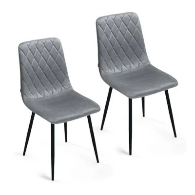 Abbildung von Esszimmerstühle 2er Set Grau Samt Metallbein Wohnzimmersessel Sessel Stuhl Edelstahl Küchenstuhl Schwarze Metallbeine Polyester