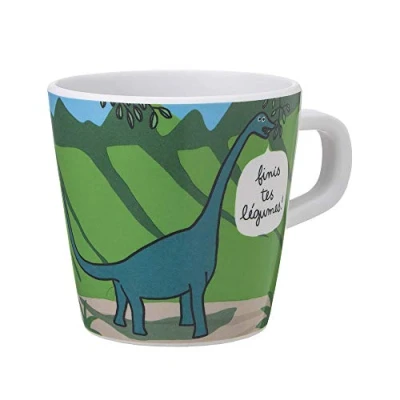 Abbildung von Les Dinos Petit Jour Paris DI913BL Tasse Brontosaurus und Pterodaktyl, ideal für das Frühstück, Grün, Melamin, 180 ml.