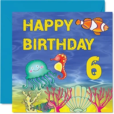 Abbildung von Stuff4 Geburtstagskarte zum 6. Geburtstag Jungen und Mädchen Motiv: Seefe Karte 6 Jahre Geburtstagskarten ihn 145 mm x Grußkarte