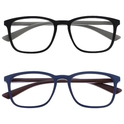 Abbildung von OPULIZE Max Lesebrille 2er Pack Klassische große rechteckige Fassung Brillen in mattem Schwarz und Blau Herren Damen Unisex RR78 13 +2,00