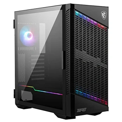 Abbildung von MSI MPG VELOX 100P AIRFLOW Mid Tower PC Gehäuse, geeignet für E ATX Mainboard, Seitenpanel aus gehärtetem Glas, optimiert Airflow, Mystic Light, unterstützt 2x 360mm Kühler, seitliche Lufteinlässe