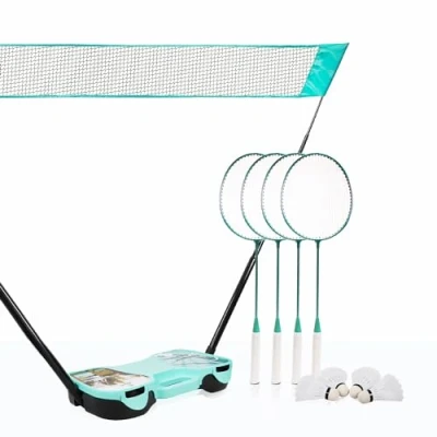 Abbildung von Enovi EasyGo Federball Set, Badminton Set mit 4 Schläger, Netz, Federball, Tragbare Aufbewahrungsbox